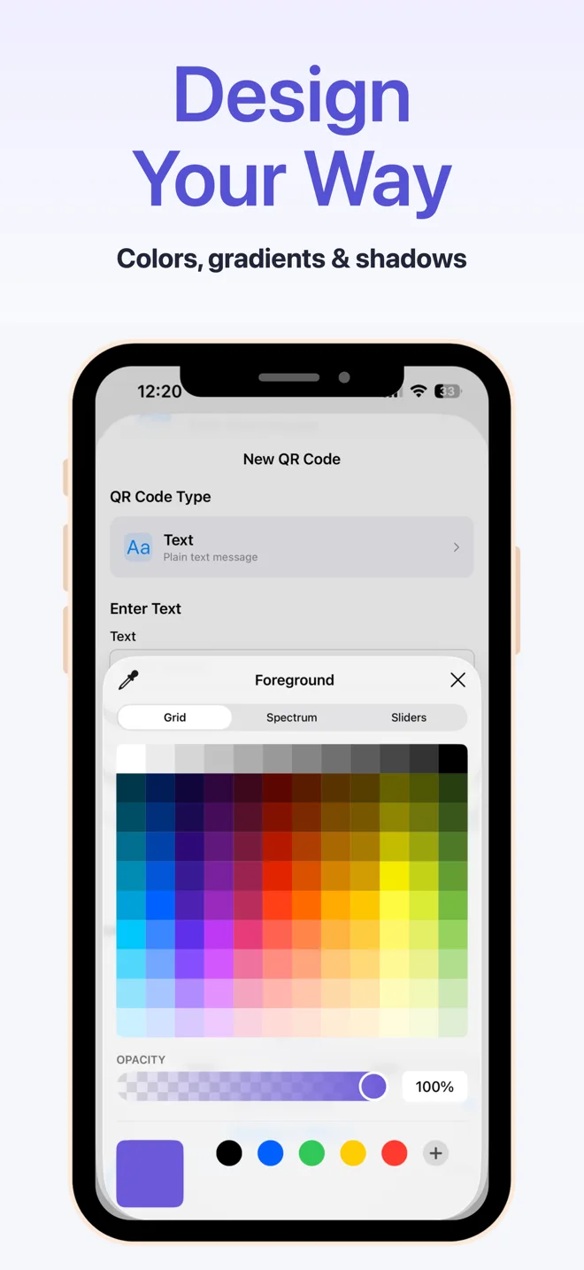 Design panel with colors, effects, and logo embedding