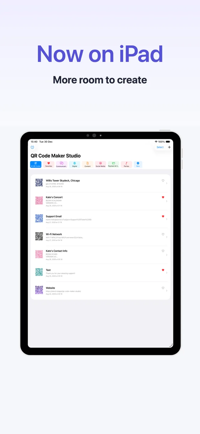QR Code Maker Studio running on iPad